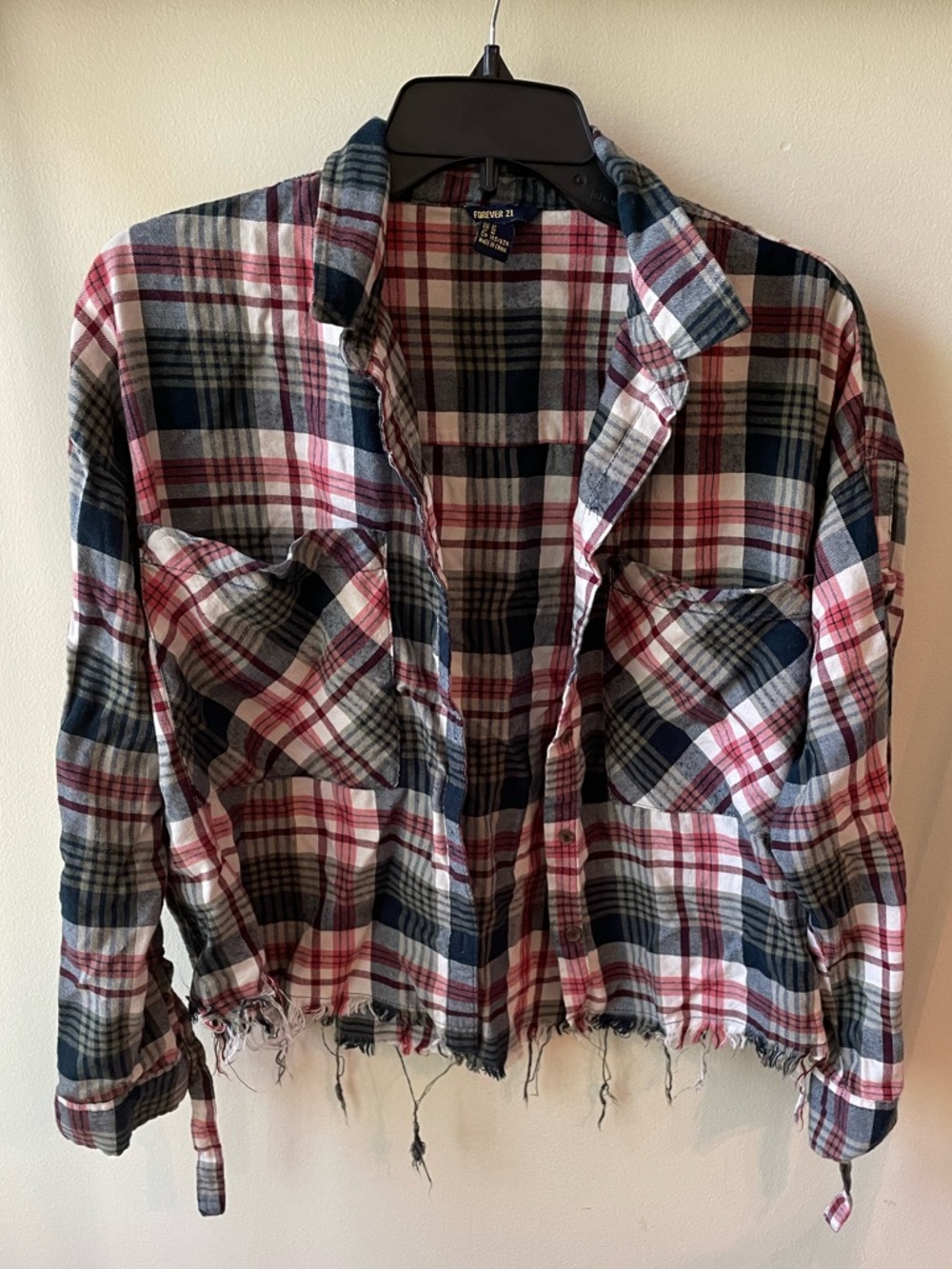 Forever 21 | Distressed Cropped Plaid Flannel Shirt